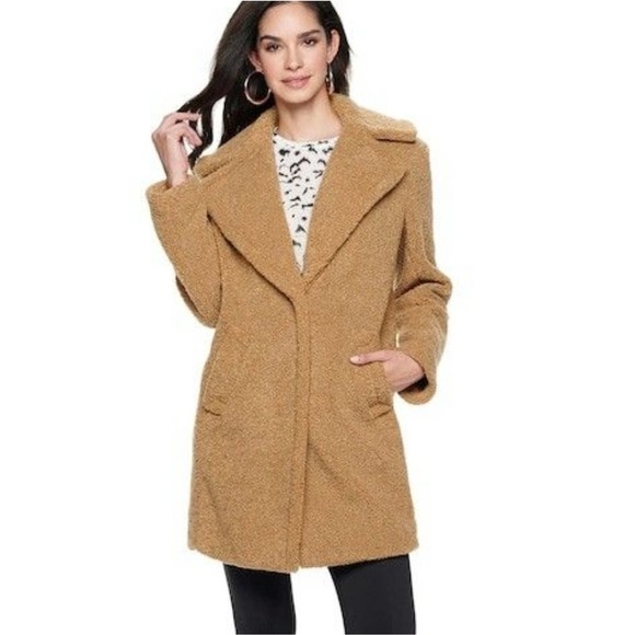 Nine West Tan Long Teddy Fur Coatjacket 